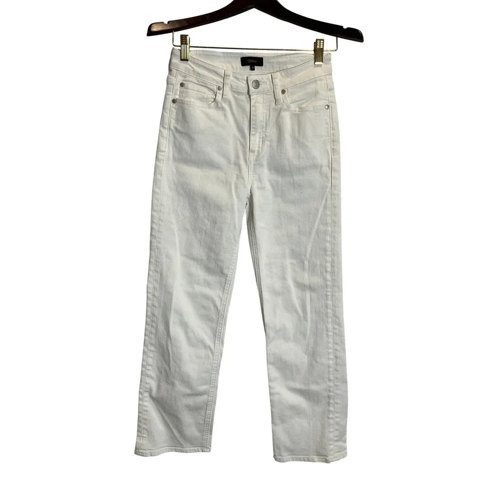 Quince Bella Jeans High Wasted Stretch Straight Cloud White Denim Summer 26 - Picture 2 of 6